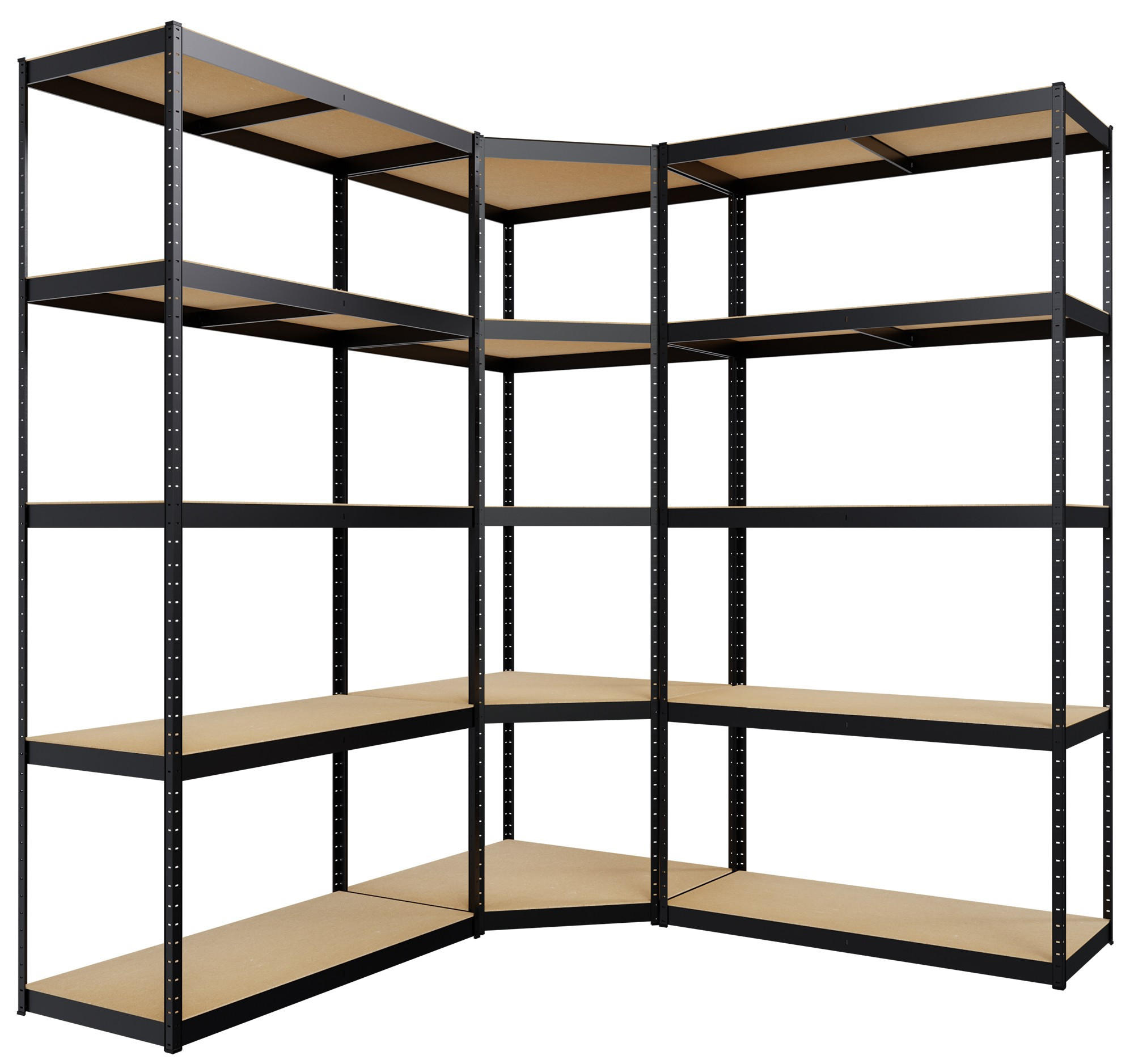 REGALSYSTEM 2 Lagerregal mit 1 Eckregal Metall schwarz - Schwarz, Metall (160/180/160cm) - CLP
