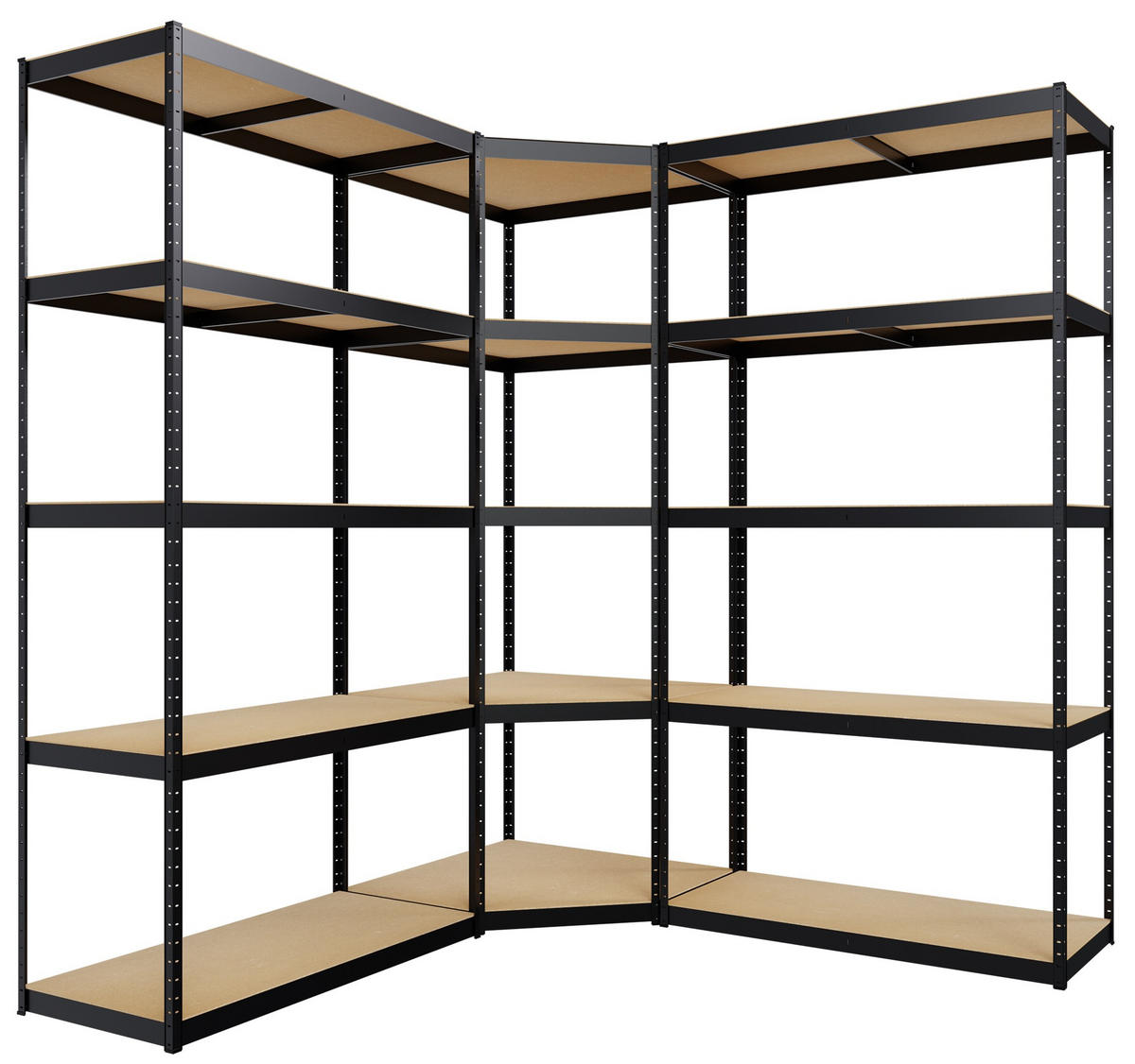 REGALSYSTEM 2 Lagerregal mit 1 Eckregal Metall schwarz - Schwarz, Metall (160/180/160cm) - CLP