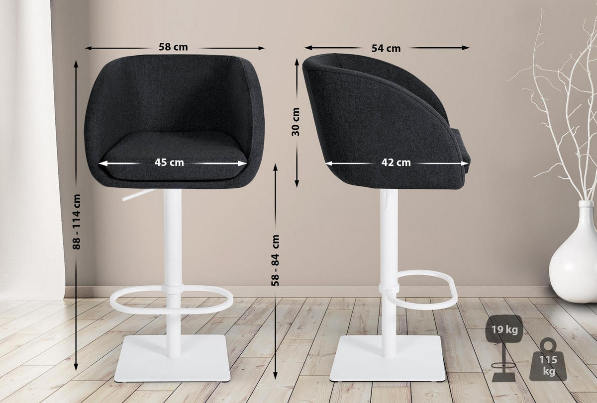 BARHOCKER Filz anthrazit - Anthrazit/Weiß, Textil/Metall (58/88/54cm) - CLP