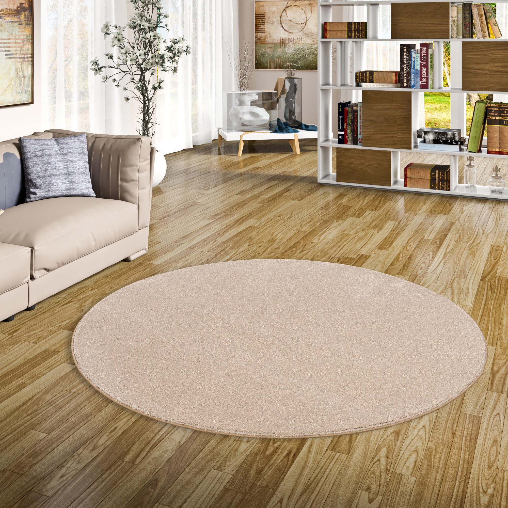 HOCHFLOR LUXUS VELOURS TEPPICH TOUCH RUND - Naturfarben, Textil (100/100cm) - Snapstyle