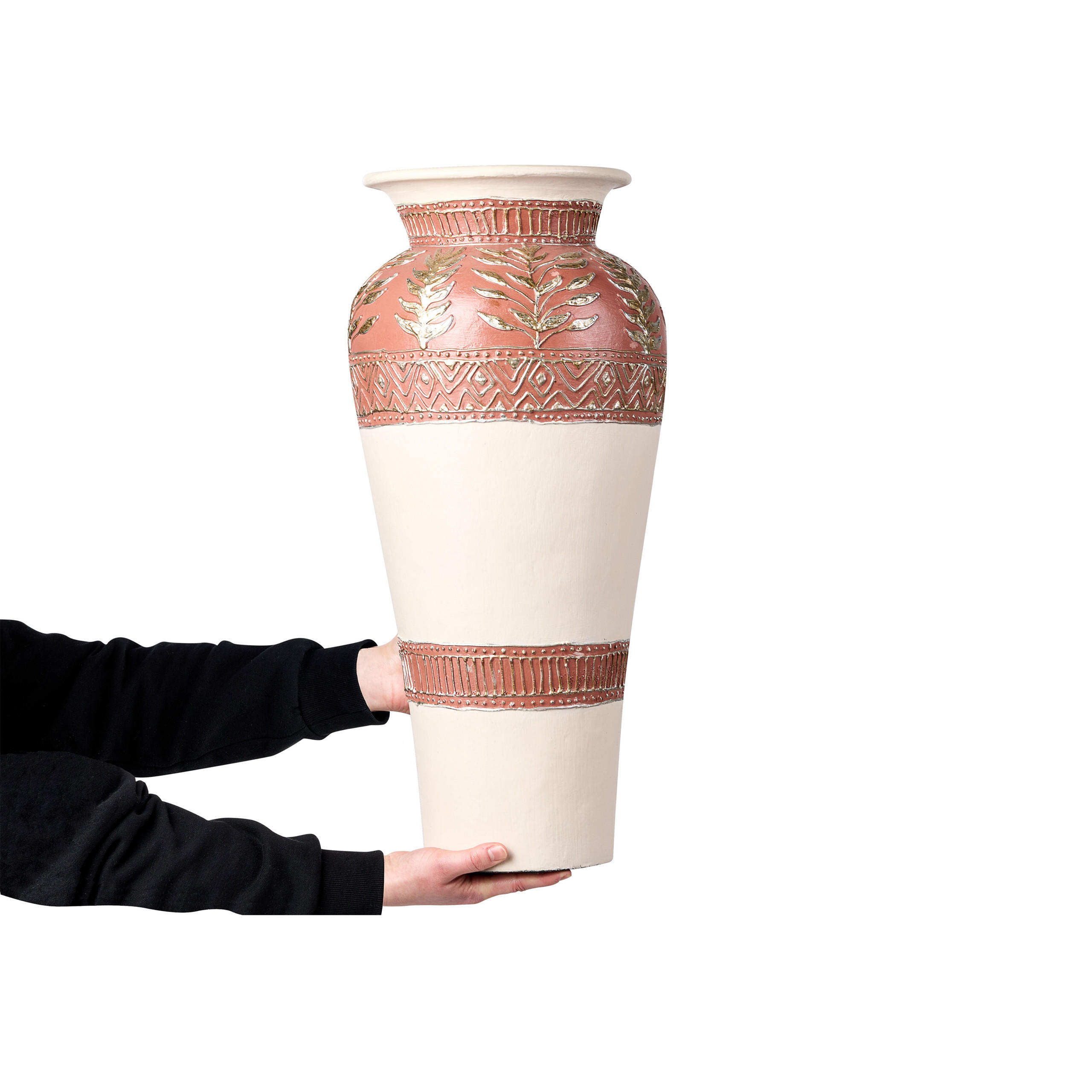 DEKOVASE Terrakotta weiß Seputih - Weiß, Stein (60cm) - Beliani
