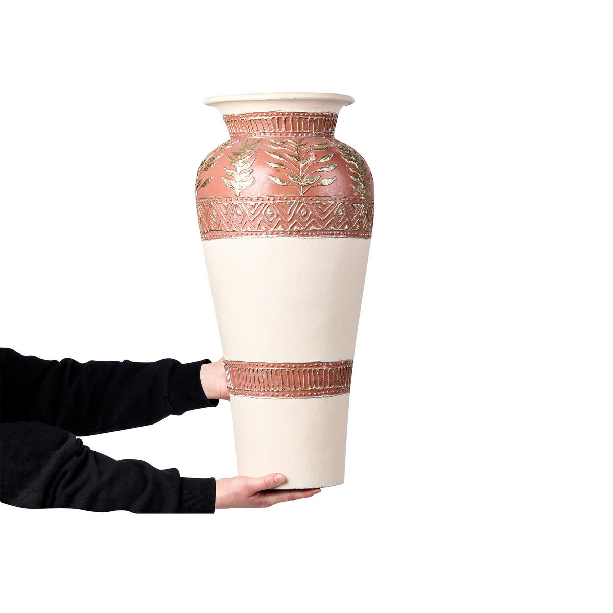 DEKOVASE Terrakotta weiß Seputih - Weiß, Stein (60cm) - Beliani