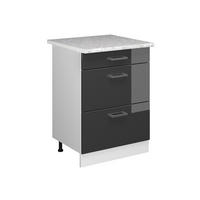 UNTERSCHRANK R-Line Anthrazit Hochglanz 60 cm mit Schubladen - Schwarz Hochglanz/Weiß, Holzwerkstoff (60/81.6/60cm) - Vicco