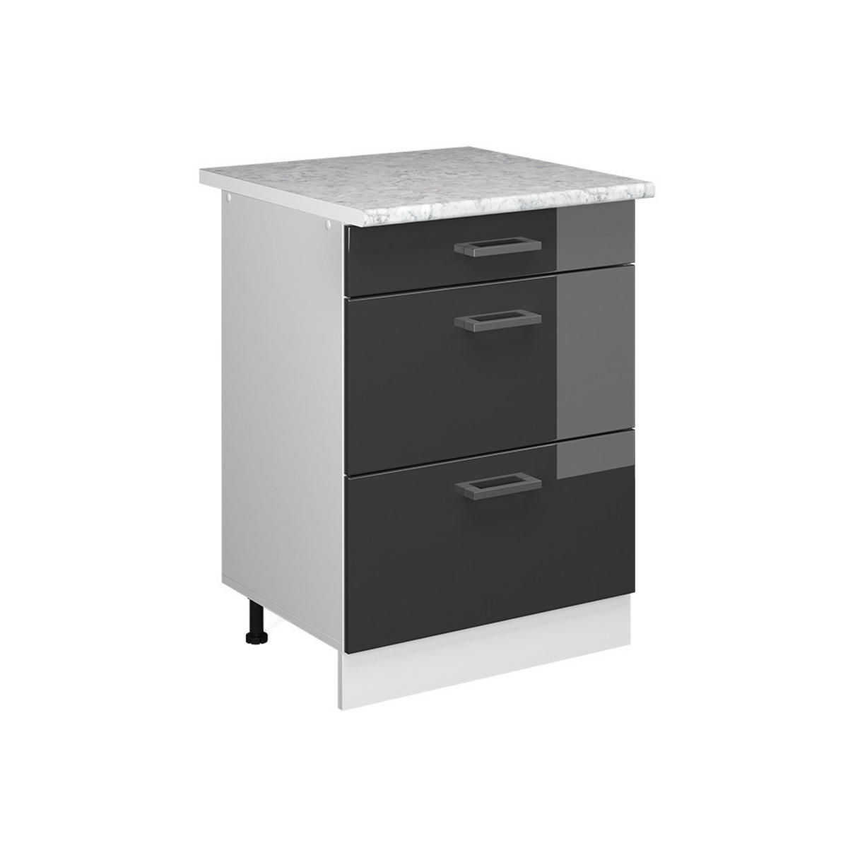 UNTERSCHRANK R-Line Anthrazit Hochglanz 60 cm mit Schubladen - Schwarz Hochglanz/Weiß, Holzwerkstoff (60/81.6/60cm) - Vicco