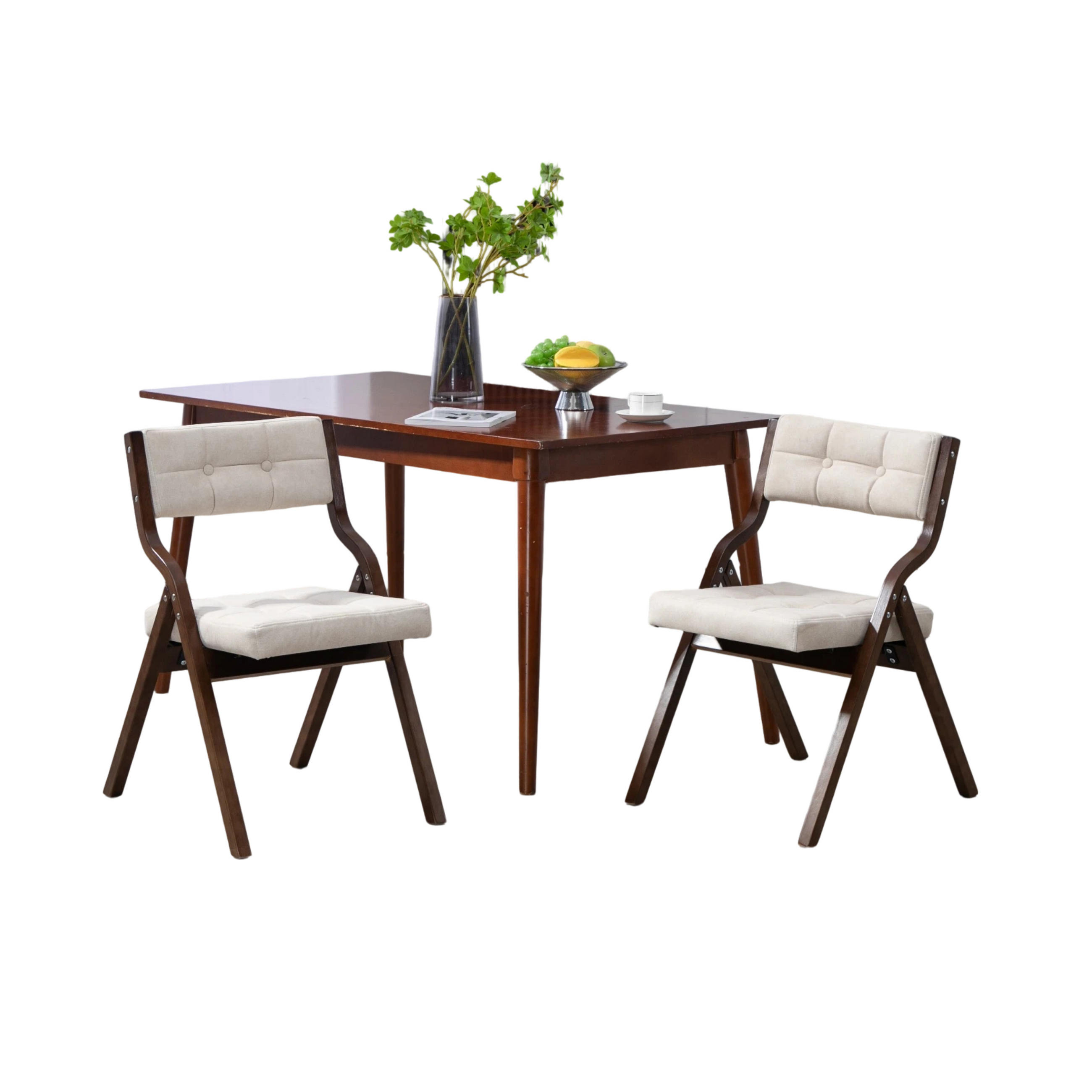 KLAPPSTUHL DE-36263 2er-Set mit gepolstertem Sitz Creme - Creme, Holz (48/77/61cm) - ComfortXL