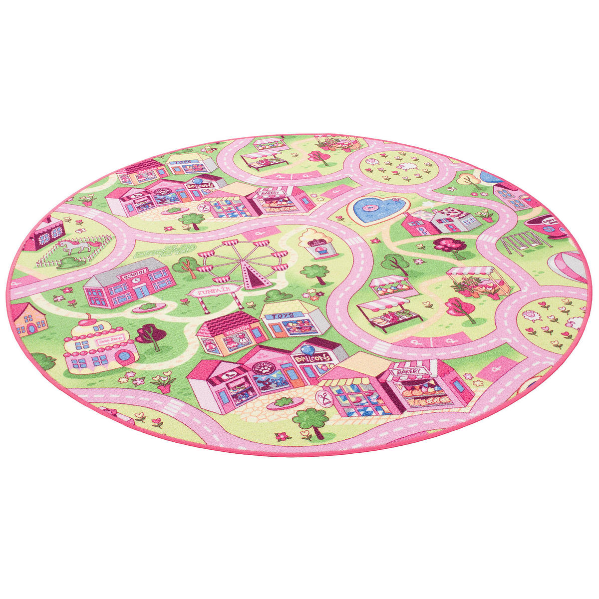KINDER SPIEL TEPPICH GIRLS VILLAGE RUND - Rosa, Textil (200/200cm) - Snapstyle