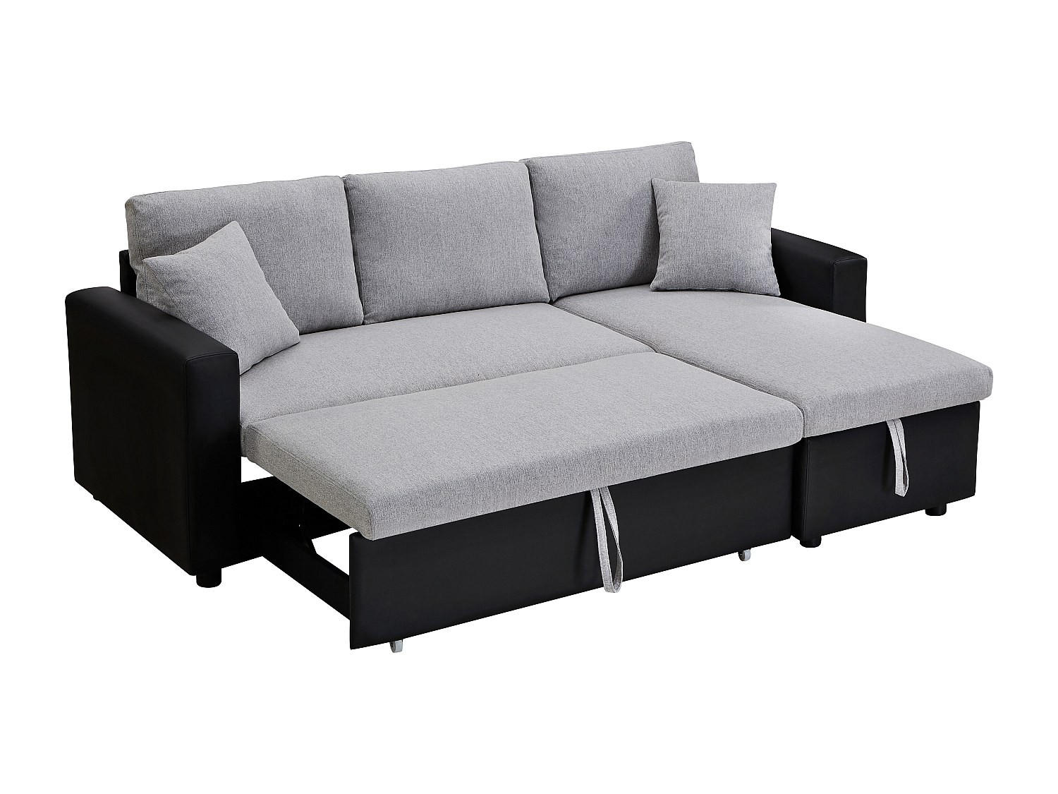 SCHLAFSOFA - 4 Personen-Sitzer - Stoff - Schwarz, Hellgrau - - Schwarz, Textil (223/85/146cm) - Vente-Unique