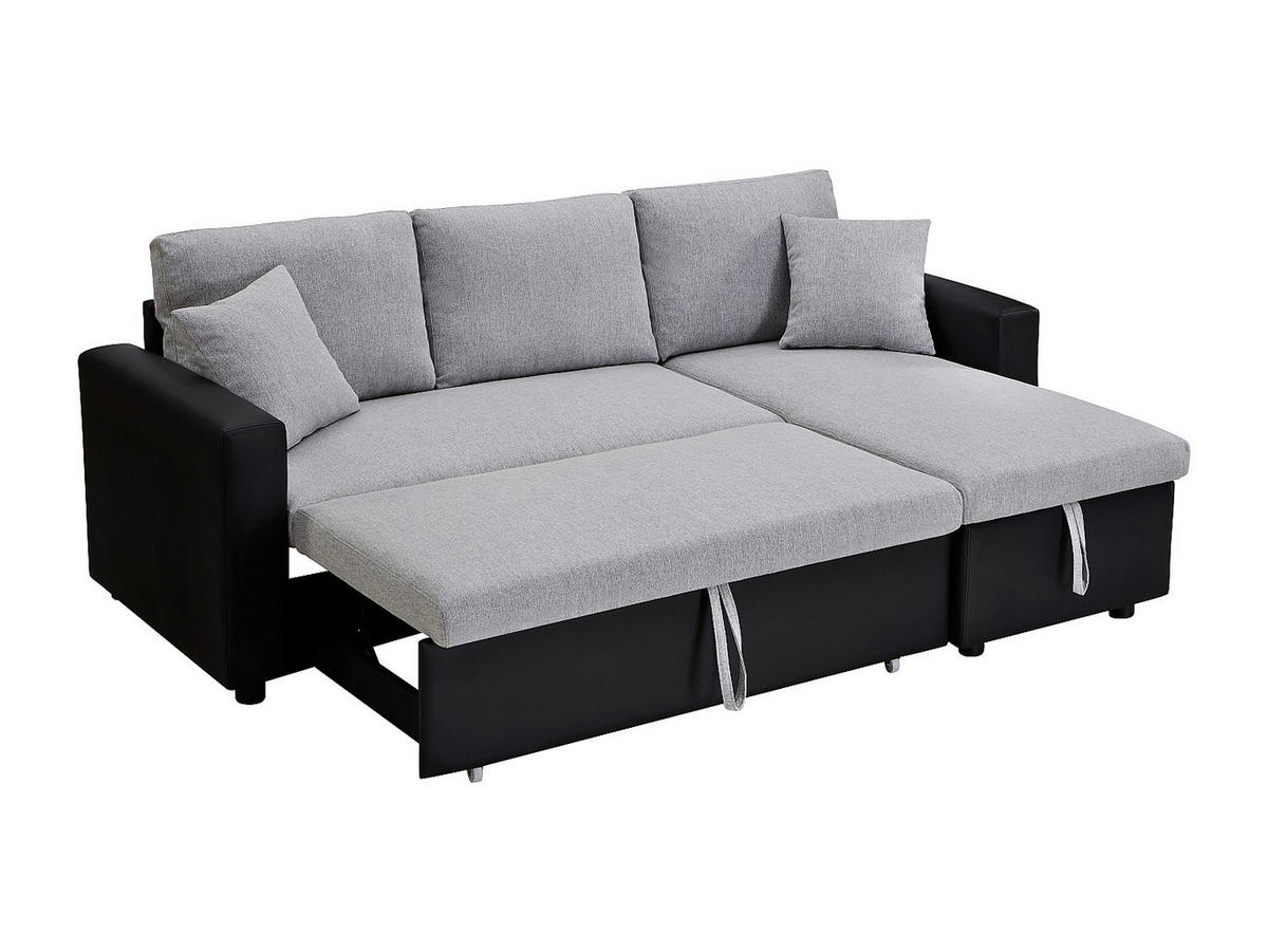 ECKSOFA mit Schlaffunktion GAZUR - Stoff & Kunstleder - Ecke wechselbar - Schwarz & Grau - Schwarz, Textil (223/146cm) - Vente-Unique