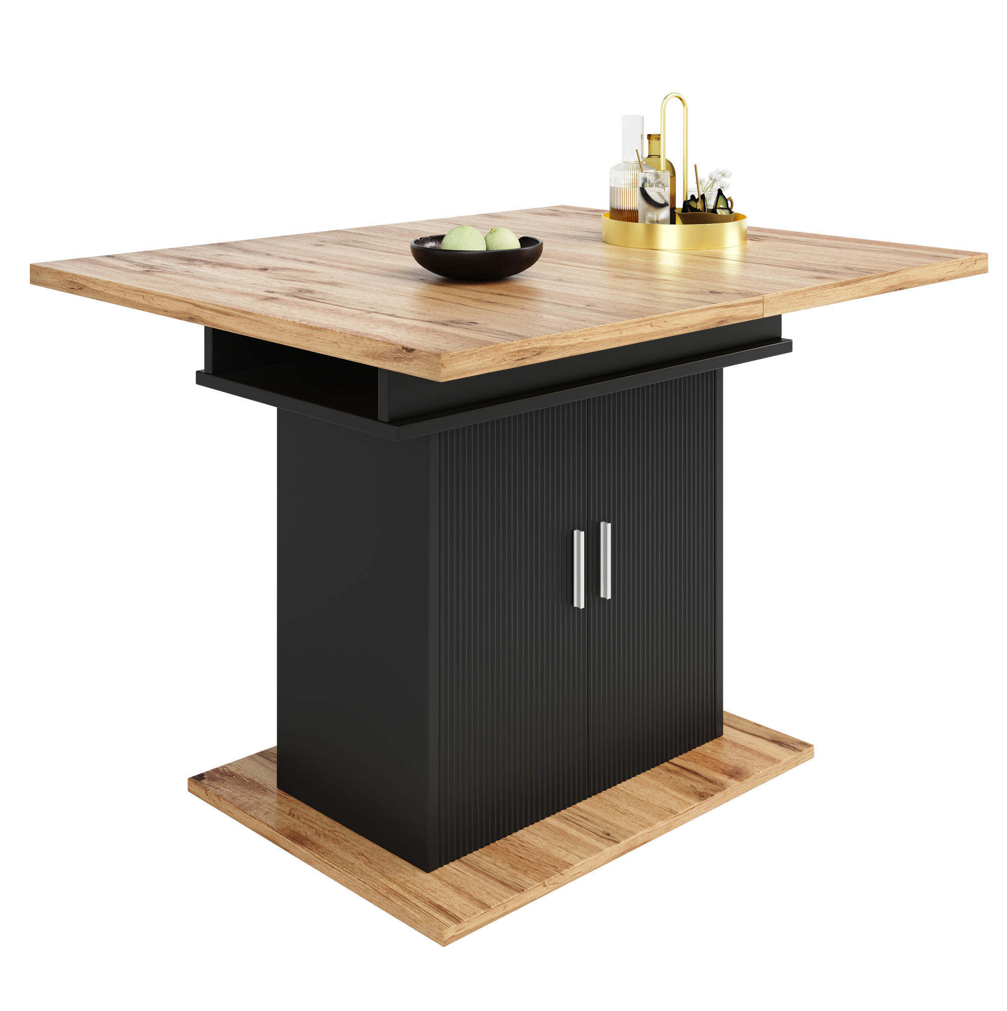 OKWISH JÍDELNÍ stůl 110-140/70/76 cm černý z MDF rozkládací s úložným prostorem