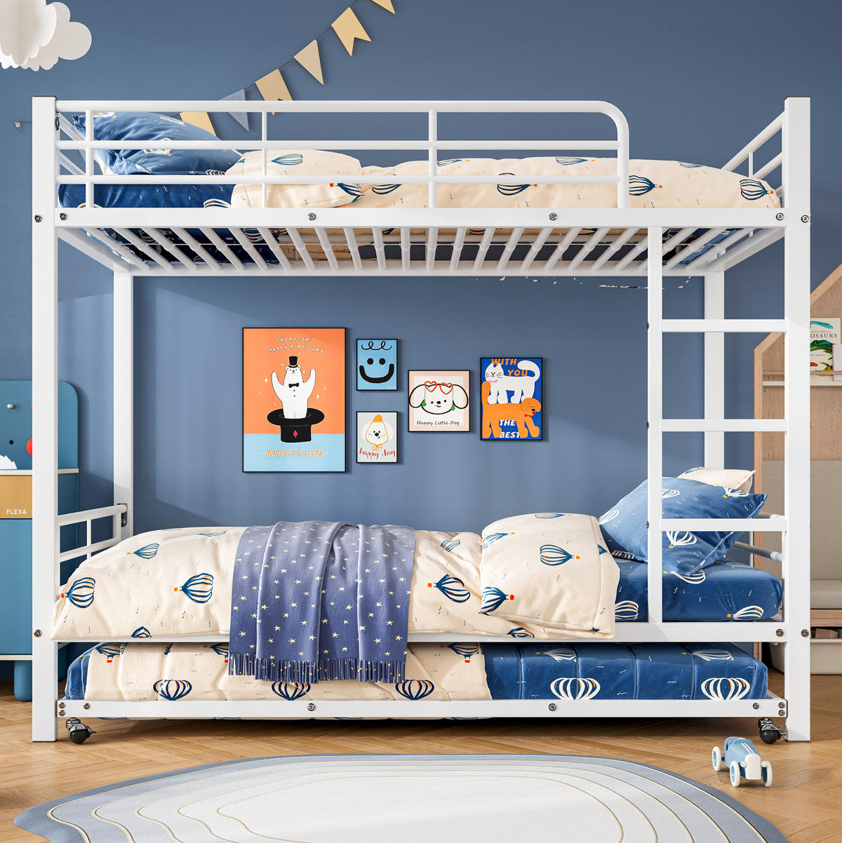 ETAGENBETT aus Metall 90x200/90x190 cm in Weiß mit Ausziehbett - Weiß, Metall (90/190cm) - Modfu