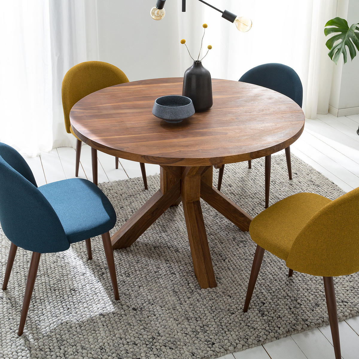 ESSTISCH rund - Sheesham massiv, gewachst - Sheeshamfarben, Holz (120/120/76cm) - home24