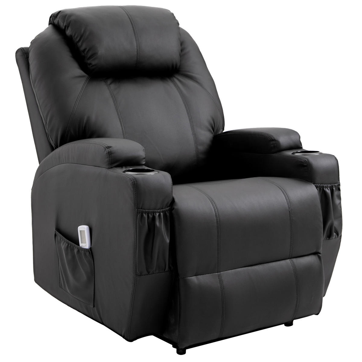 MASSAGESESSEL DE-15346 elektrisch verstellbar mit 8 Massagepunkten Schwarz - Schwarz, Leder (97/110/82cm) - ComfortXL