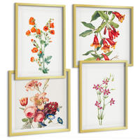 BILDER SET 4er Set - 50x50 cm & 40x60 cm Goldrahmen - Blumenmalerei im Retro-Stil - Goldfarben, Kunststoff (50/50cm) - TULUP