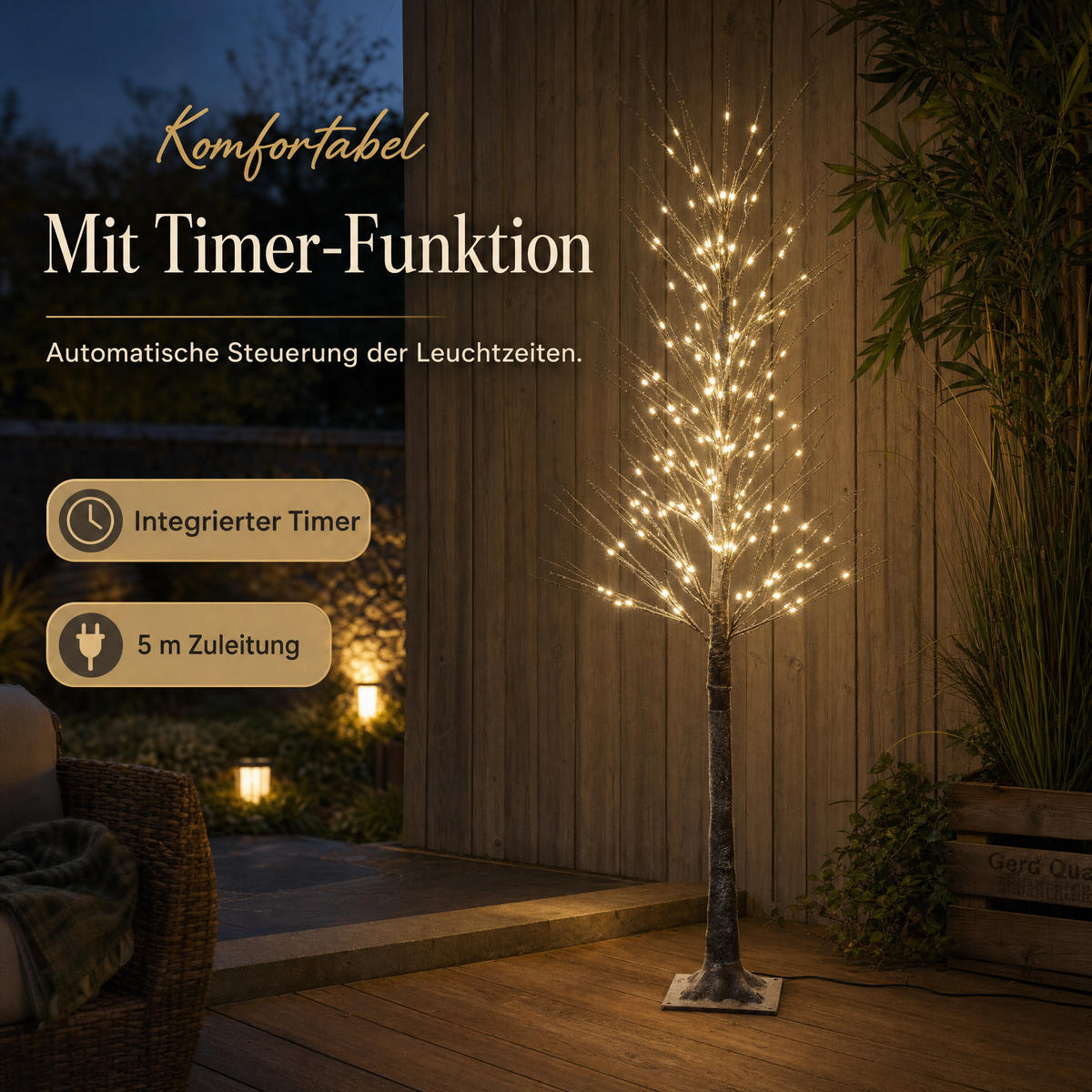 LED-BAUM 150 cm mit 240 neutralweißen LEDs und Schneeverzierung für Innen und Außen, 5 Meter Kabel - Weiß, Kunststoff (17/17/150cm) - Northpoint