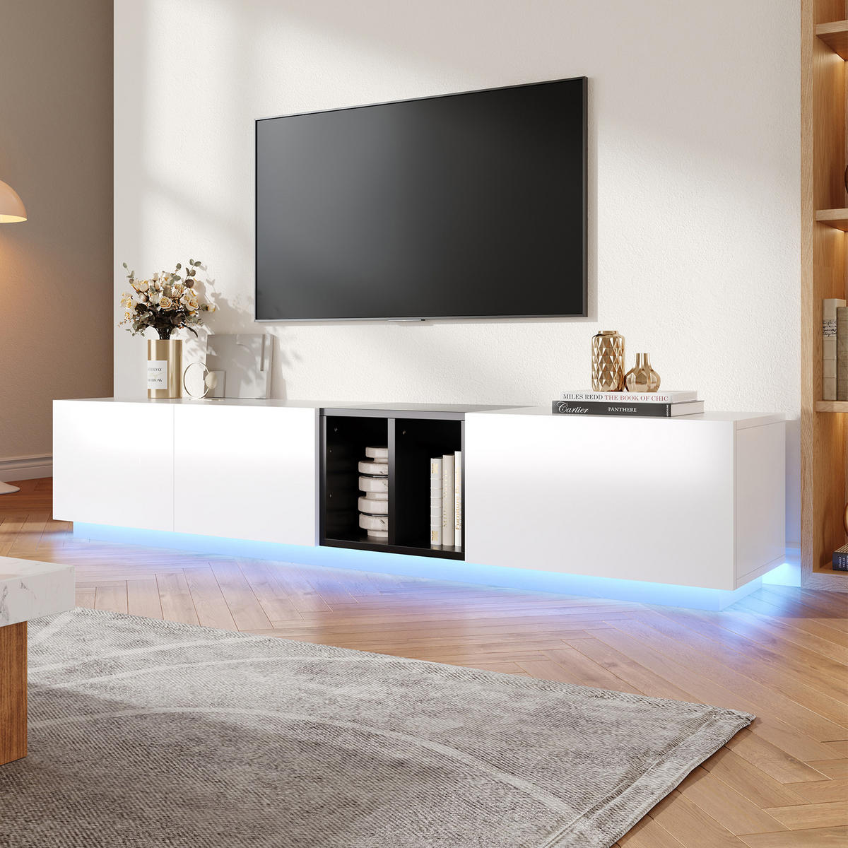 TV-SCHRANK in Schwarz-Weiß mit Schubladen und Fächern 190/40/35 cm - Weiß, Holzwerkstoff (190/35/40cm) - Redom