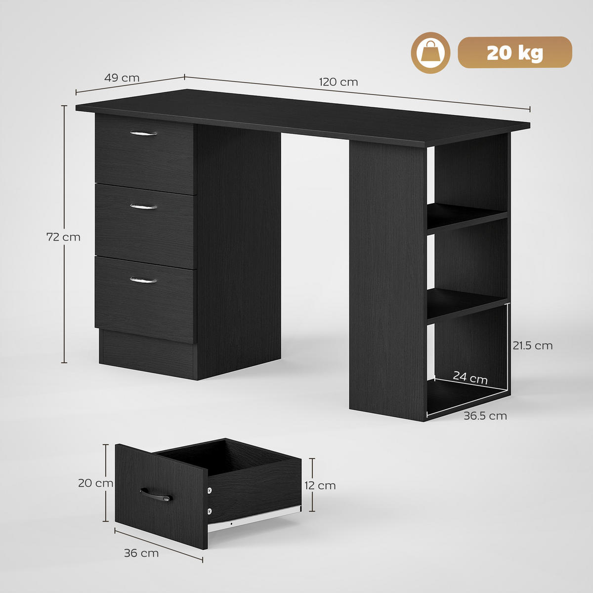 BÜROTISCH Schwarz, Silber 1 Stück - Multicolor, Holzwerkstoff (107/60/72cm) - GiPP