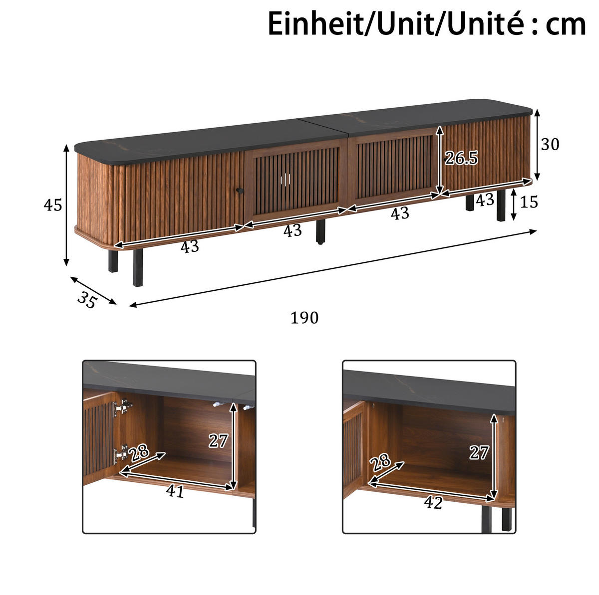TV ormarić od MDF-a i iverice 190x35x45 cm orah s kliznim i rešetkastim vratima te velikim prostorom za odlaganje - smeđa, drvni materijal (190/45/35cm) - Modfu