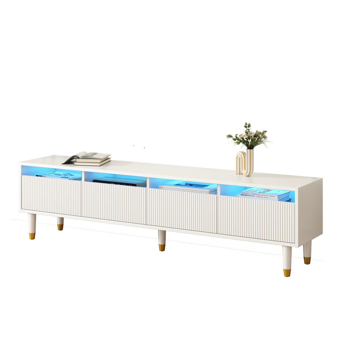 TV-ELEMENT-SET Weiß mit LED-Beleuchtung, 178/35/45 cm und Couchtisch 110/50/40 cm - Weiß, Holzwerkstoff (178/45/35cm) - Flora Grace