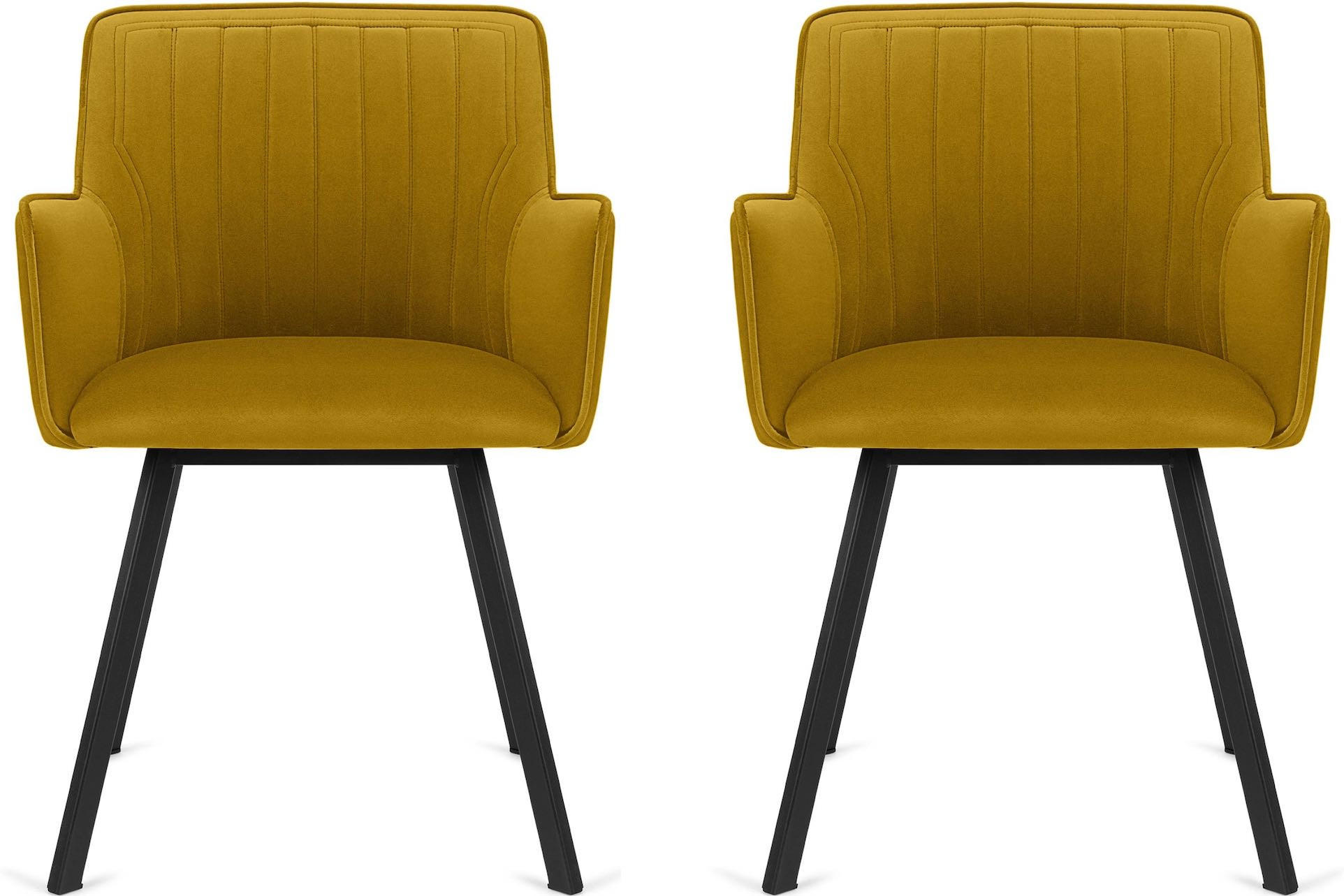 ESSZIMMERSTUHLE PYRUS 2-tlg Velours-Sitz, Gelb/Schwarz - Gelb/Schwarz, Textil/Metall (56/84/46cm) - KONSIMO®