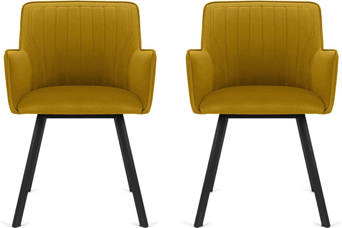 ESSZIMMERSTUHLE PYRUS 2-tlg Velours-Sitz, Gelb/Schwarz - Gelb/Schwarz, Textil/Metall (56/84/46cm) - KONSIMO®