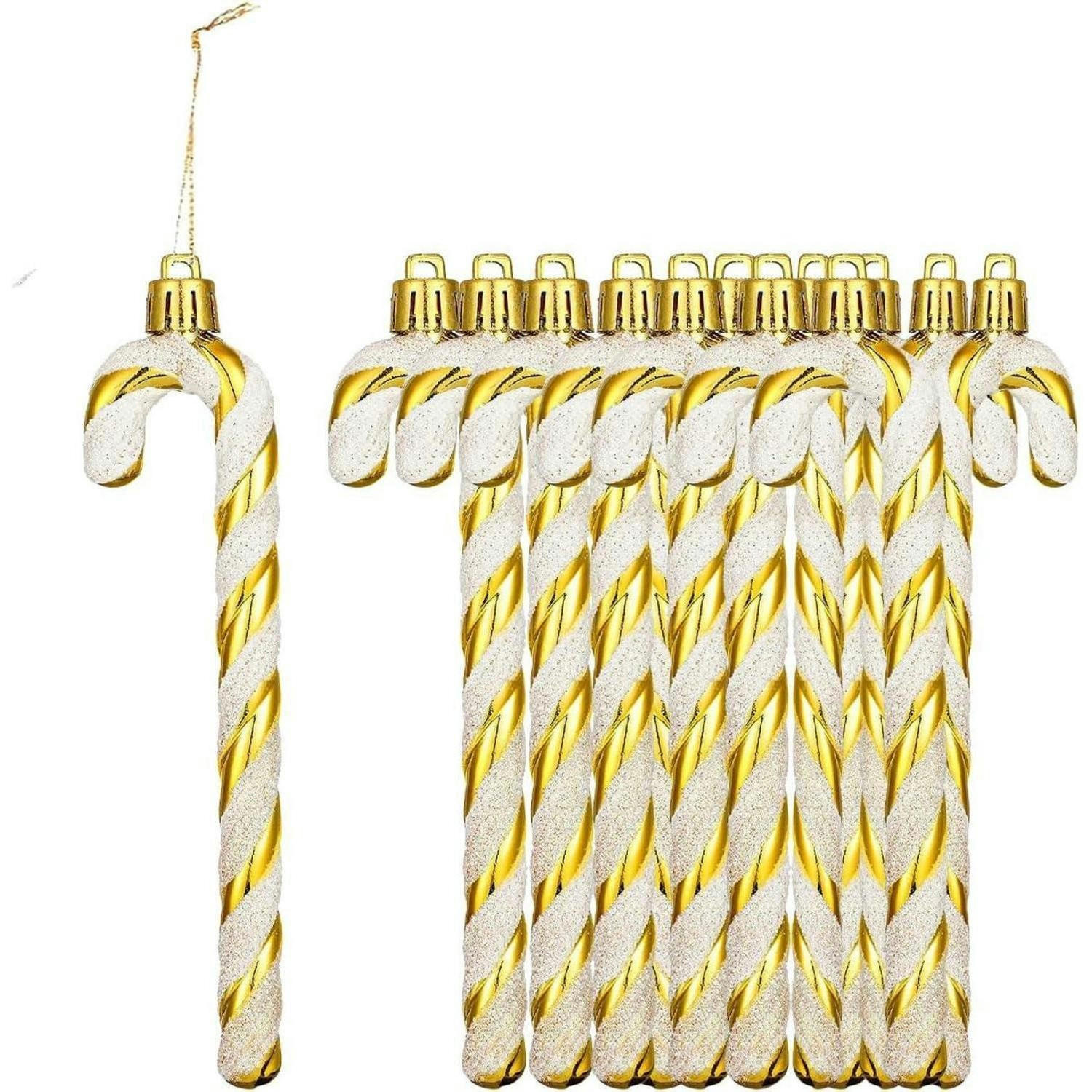 WEIHNACHTSBAUMSCHMUCK 12-teiliges Set Zuckerstangen-Anhänger Weiß-Gold - Multicolor, Kunststoff (3/1/10cm)