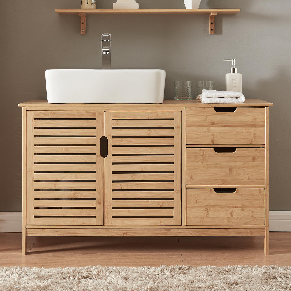 WASCHBECKENUNTERSCHRANK Boksereys - Naturfarben, Naturmaterialien (100/60/35cm) - [en.casa]