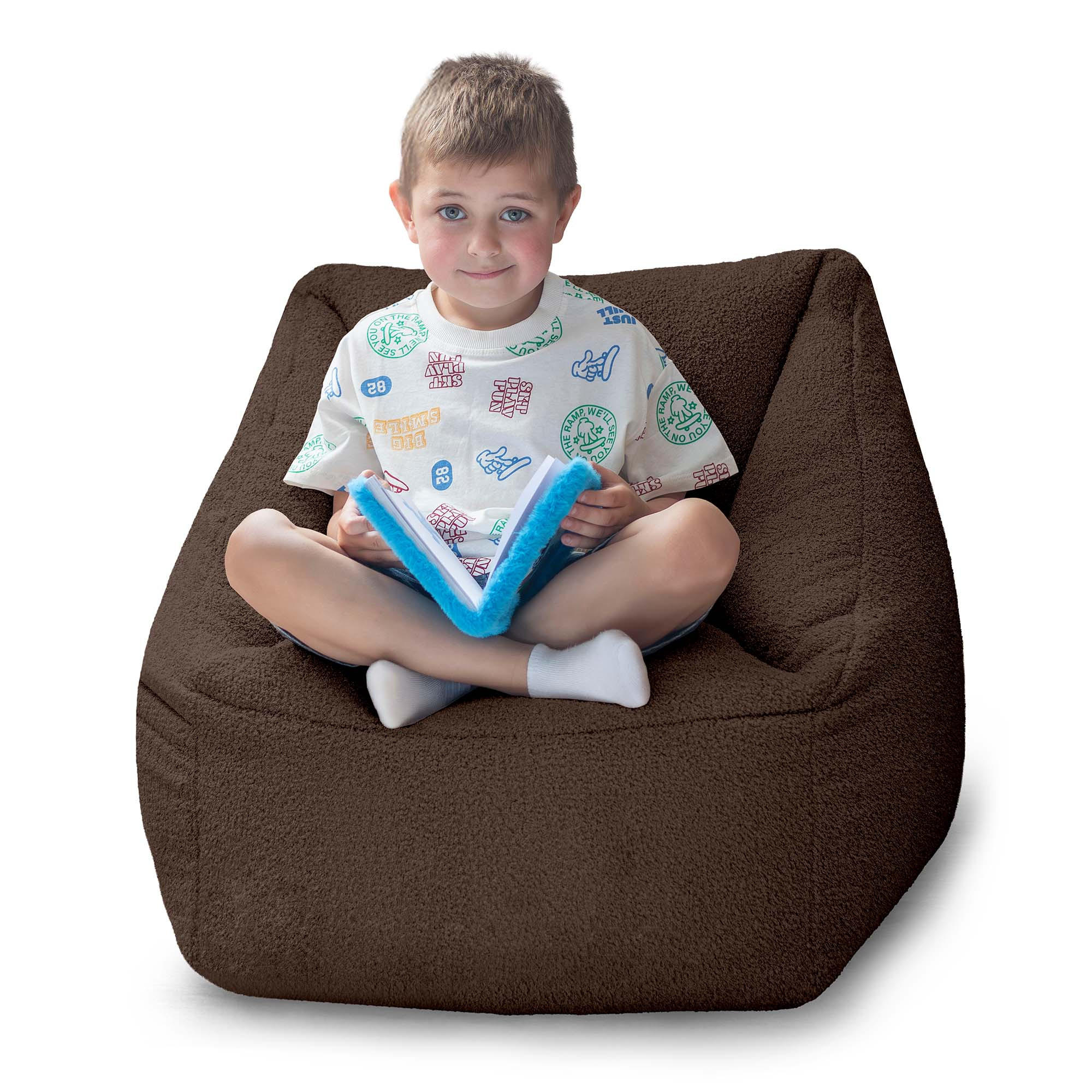 SITZSACK-SESSEL Bambino 55/60/55 cm, weicher Bouclé 315 g/m², mit Griff & Seitentasche, Dunkelbraun - Dunkelbraun, Textil (55/55/60cm) - Dreamroots