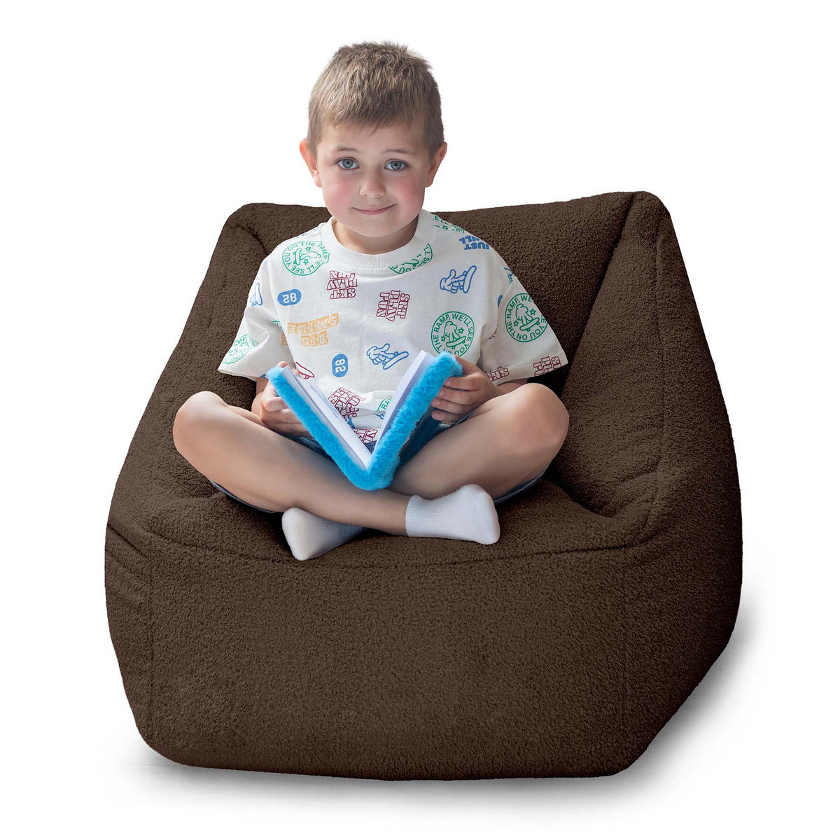 SITZSACK-SESSEL Bambino 55/60/55 cm, weicher Bouclé 315 g/m², mit Griff & Seitentasche, Dunkelbraun - Dunkelbraun, Textil (55/55/60cm) - Dreamroots