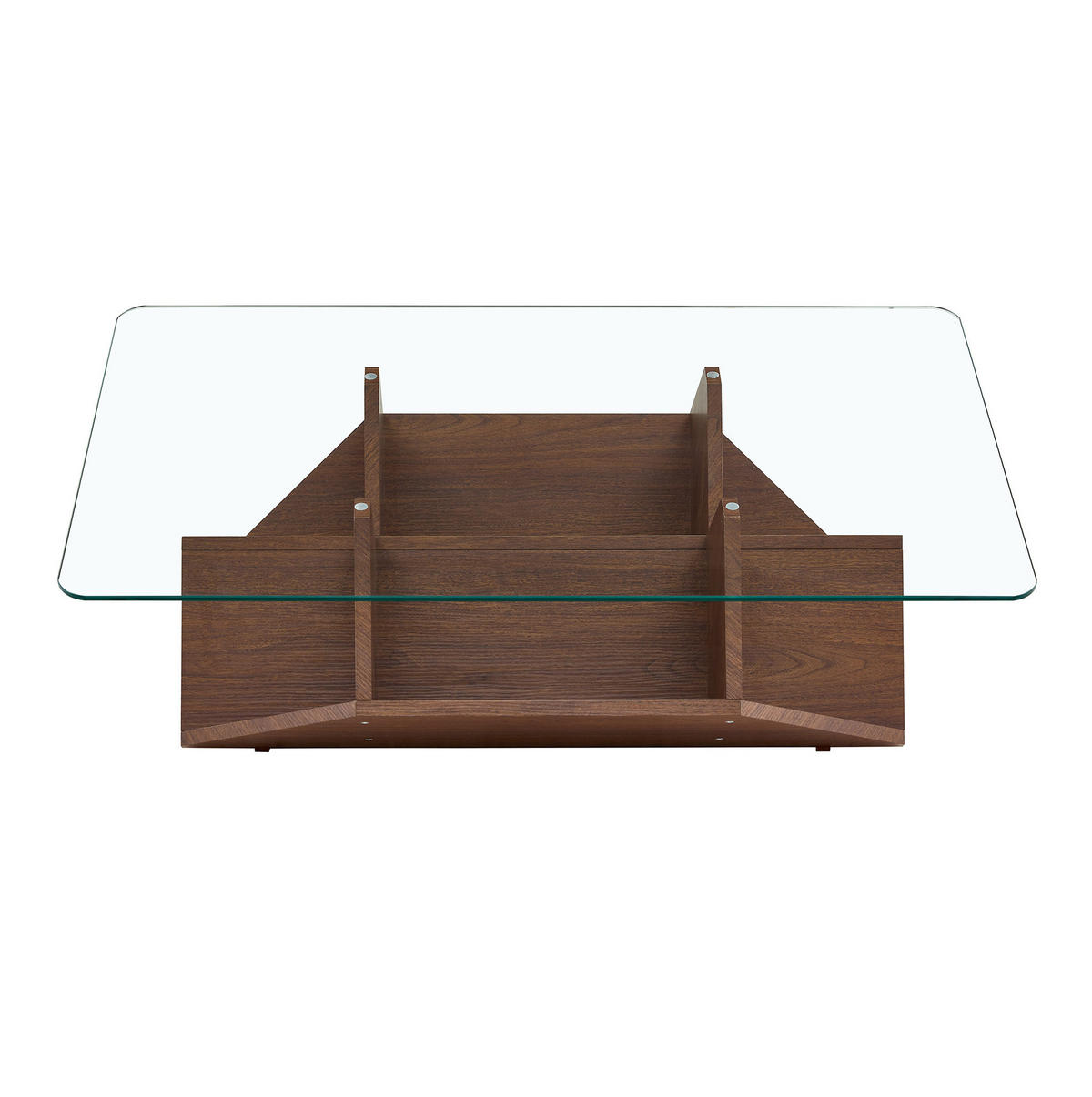 COUCHTISCH 103/63/33 cm mit Glasplatte, offenen Ablagefächern und MDF-Gestell in Walnussoptik, Walnuss - Walnussfarben, Holzwerkstoff (103/63/33.5cm) - Redom