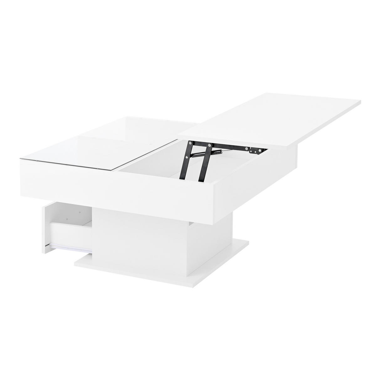 COUCHTISCH 78/78/45,5-59,5 cm in Weiß mit LED-Beleuchtung und Stauraum - Weiß, Holzwerkstoff (78/78/59.5cm) - Flora Grace