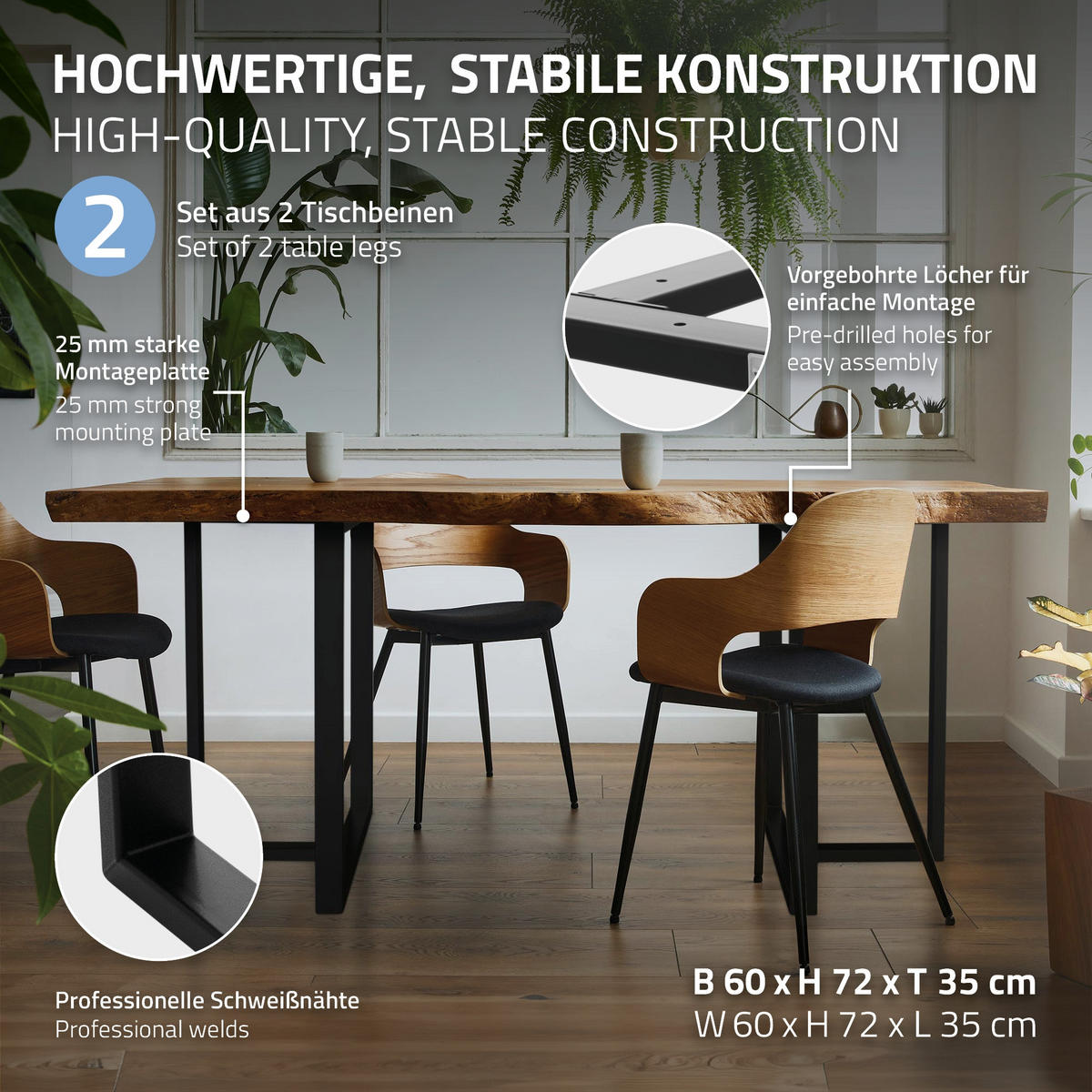 TISCHBEINE 2er Set T-Form 60x72 cm Schwarz - Schwarz, Metall (60/72/35cm) - ML-DESIGN