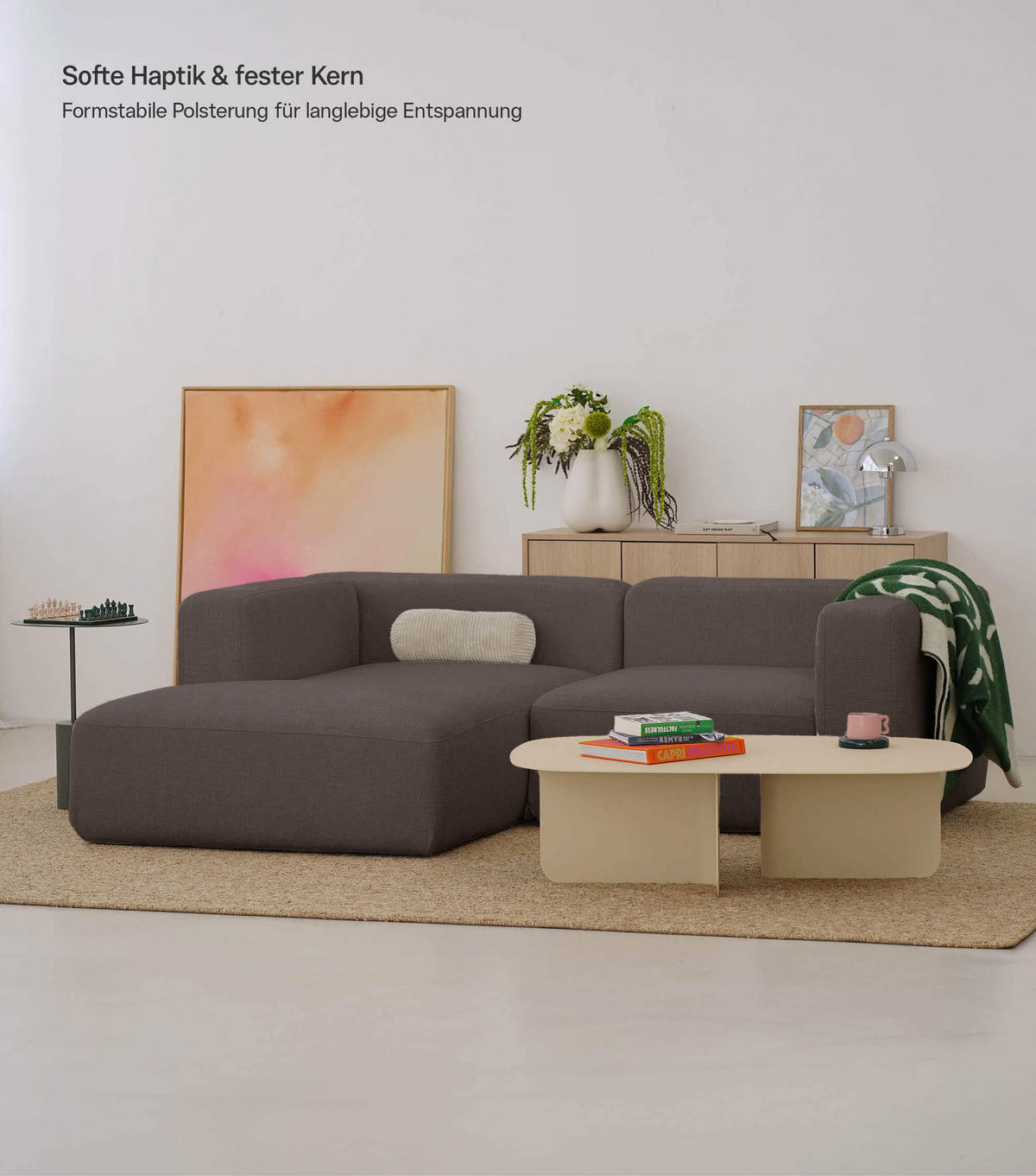 ECKSOFA modular Cubo 3-Sitzer - Braun, Textil (226/179cm) - Mokebo