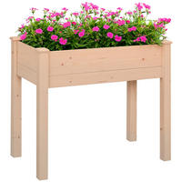 HOCHBEET DE-16034 mit Ablagefläche und Drainage Naturholz - Naturfarben, Holzwerkstoff (218.44/193.04/116.84cm) - ComfortXL