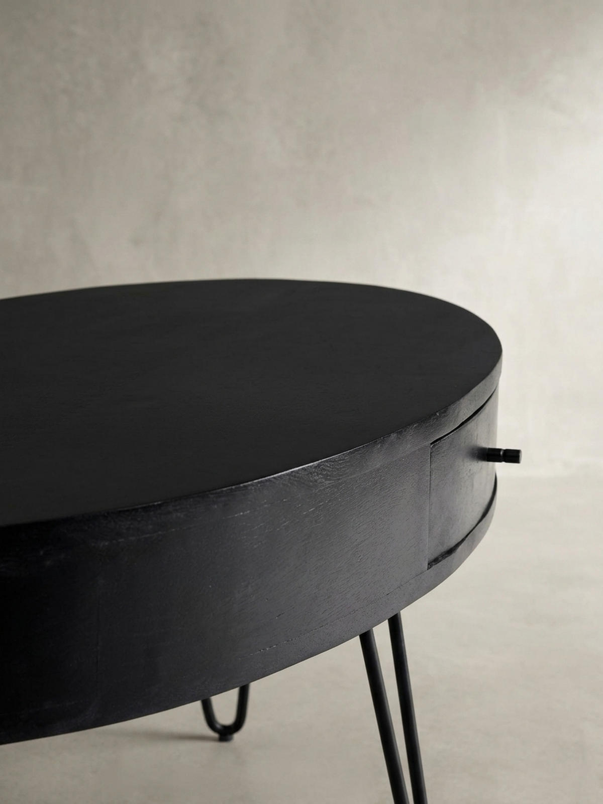 COUCHTISCH in Mango-Massivholz und Metall, 100x50x40 cm, Oval, mit Schublade, Stauraum und Haarnadelbeinen - Schwarz, Holz/Metall (50/100/40cm) - KADIMA DESIGN