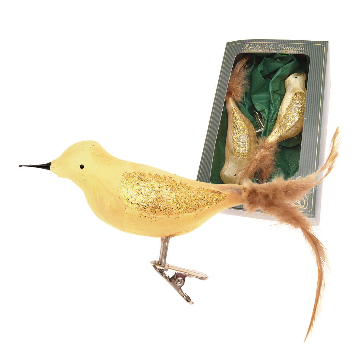 CHRISTBAUMSCHMUCK Amsel Eislack Goldfarbig 12cm (Glas / 2 Stk.) - Goldfarben, Glas (4/5/12cm) - Krebs Glas Lauscha