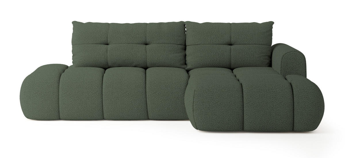 ECKSOFA FLUMA R-S Grün Boucle-Stoff mit Schlaffunktion - Grün, Holz (274/165cm) - MASSENO