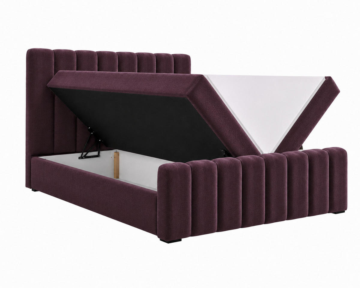 BOXBETT 01 BIS 160 x 200 cm - Vibe - Modernes Polsterbett mit Bettkasten inkl. PU-Schaum-Topper und Federmechanismus - Bordeaux, Holz (160/200cm) - ROYAL24_MARKT