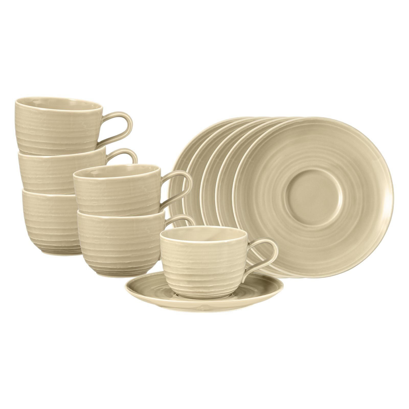 KAFFEETASSEN MIT UNTERTASSEN Terra Sandbeige 260 ml 6er Set - Beige, Keramik (0.26L) - Seltmann Weiden