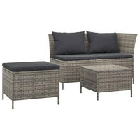 LOUNGEGARNITUR mit Kissen-Stauraum und Couchtisch, aus Poly Rattan, Grau, 3-teiliges Set - Grau, Kunststoff - vidaXL
