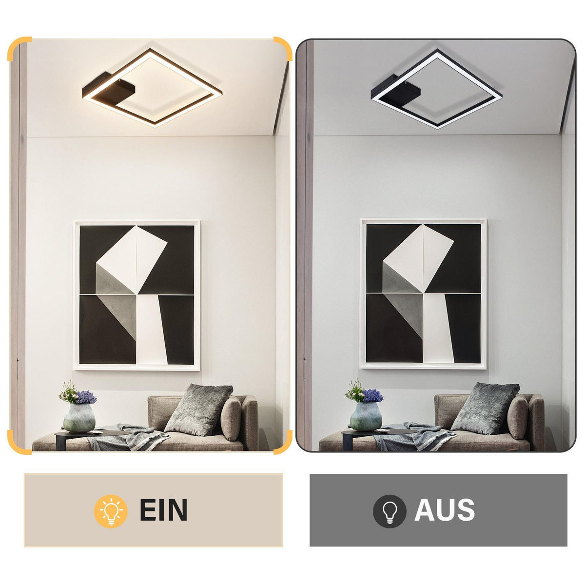 LED-DECKENLEUCHTE Eisenach 29.4/29.4/3.8 cm - Schwarz, Metall (29.4/29.4/3.8cm) - Nettlife