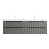 BADEZIMMER-WASCHTISCHKOMBI 160/46/53 cm dunkelgrau aus Mineralwerkstoff und Sperrholz mit 2 Becken und Schubladen - Dunkelgrau, Holzwerkstoff (160/53/46cm) - OKWISH