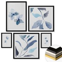 WANDBILDER 5er-Set - 50x50 cm & 20x30 cm & 40x60 cm Schwarzer Rahmen - Minimalistische blaue Blumen - Schwarz, Kunststoff (40/60cm) - ArtPrintCave