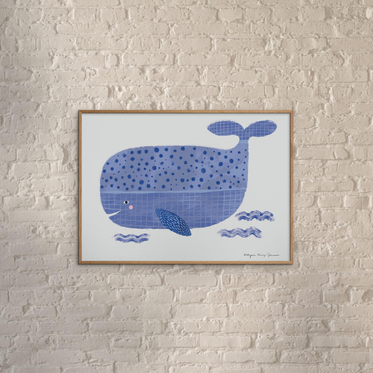 POSTER mit Rahmen Wild Apple - Whale - Blau/Eichefarben, Holz/Papier (50/70cm) - Poster&Frame