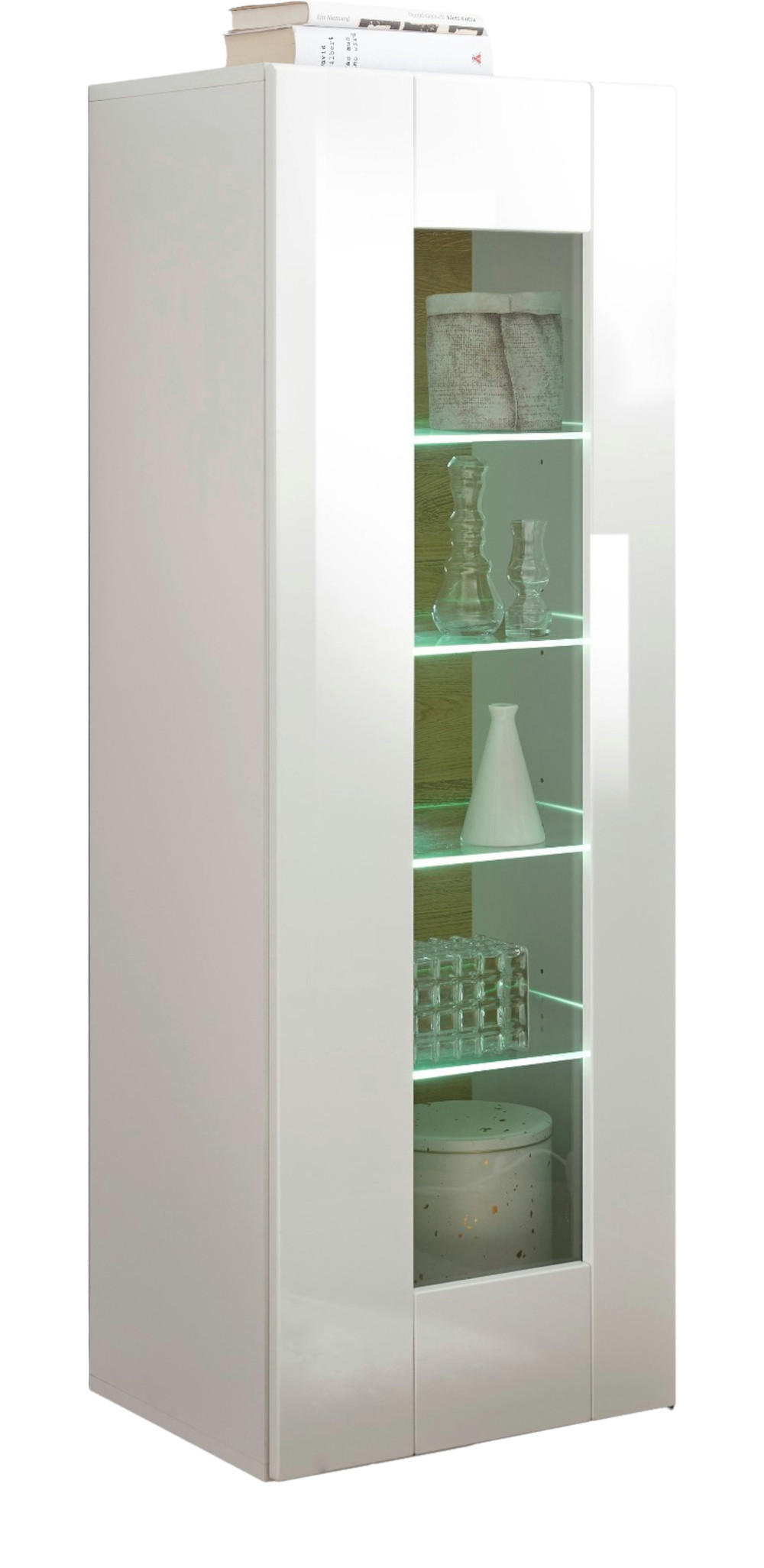 VITRINE weiß Hochglanz, Grandson Eiche, Vitrinenschrank hängend, stehend 45 x 131 cm - Weiß Hochglanz/Eichefarben, Holzwerkstoff (45/131/38cm) - Furn.Design