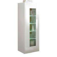 VITRINE weiß Hochglanz, Grandson Eiche, Vitrinenschrank hängend, stehend 45 x 131 cm - Weiß Hochglanz/Eichefarben, Holzwerkstoff (45/131/38cm) - Furn.Design