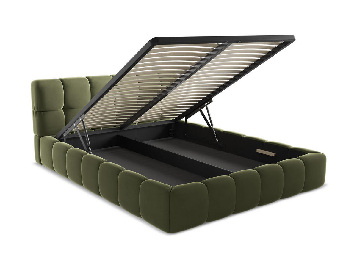 POLSTERBETT mit Bettkasten und Lattenrost 180x228 Grün - Schwarz/Olivgrün, Kunststoff/Textil (160/200cm) - Makamii