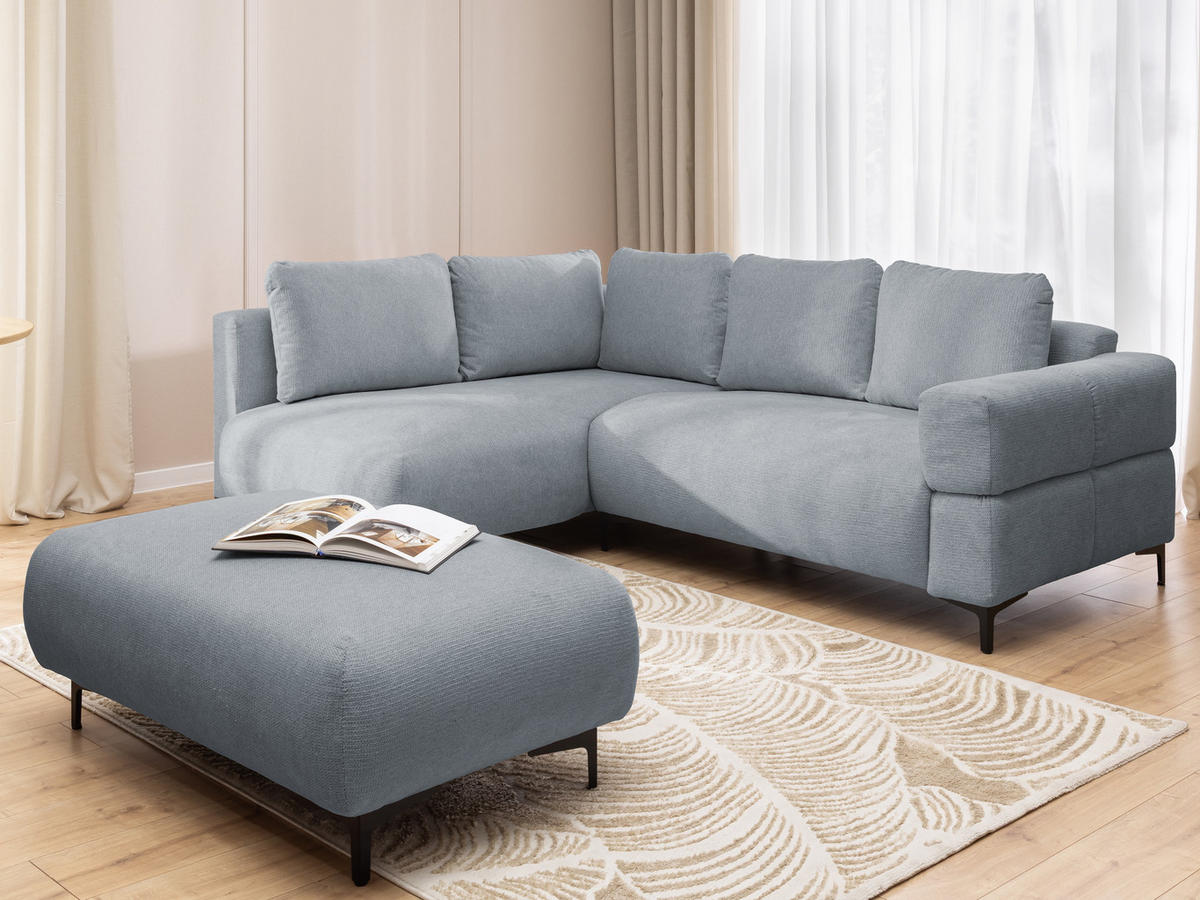 ECKSOFA inkl. Hocker Cardea mit Schlaffunktion in Bubble-Optik aus weichem Grau Strukturstoff und hohem Sitzkomfort - Ottomane links - Schwarz/Grau, Holz/Textil (170/230cm) - S-Style Möbel
