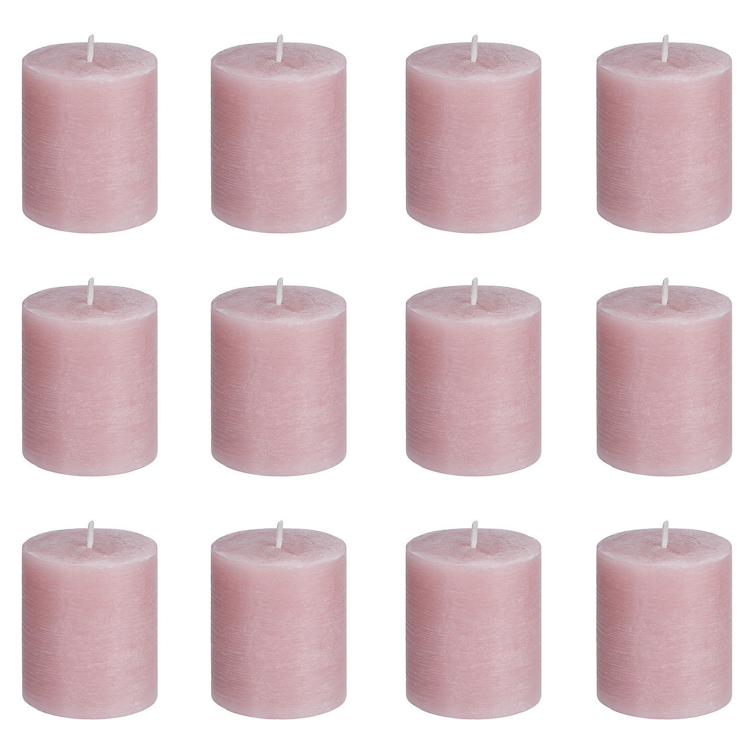 STUMPENKERZE (12er Set) Rustic - Rosa, Paraffin (8cm) - BUTLERS