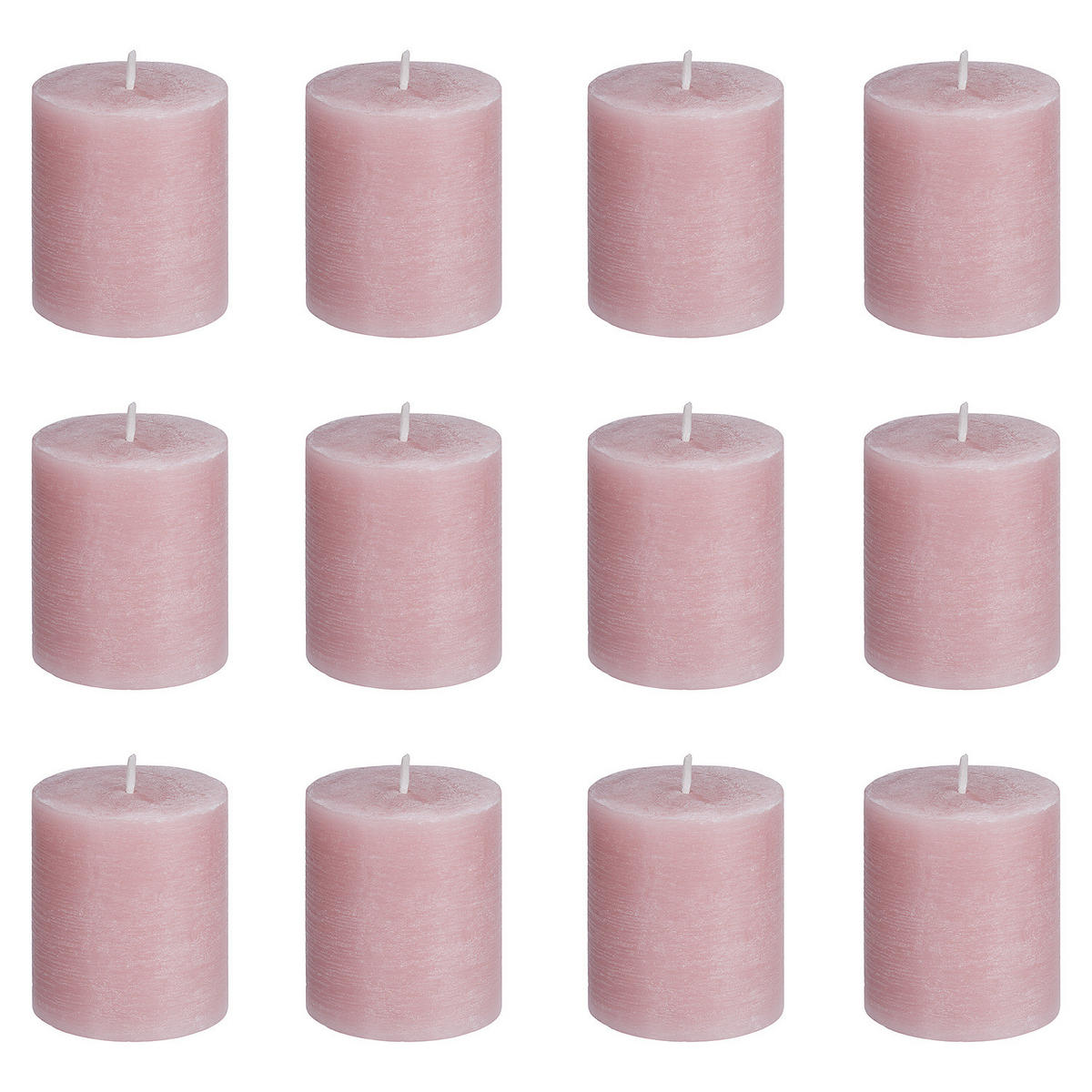 STUMPENKERZE (12er Set) Rustic - Rosa, Paraffin (8cm) - BUTLERS
