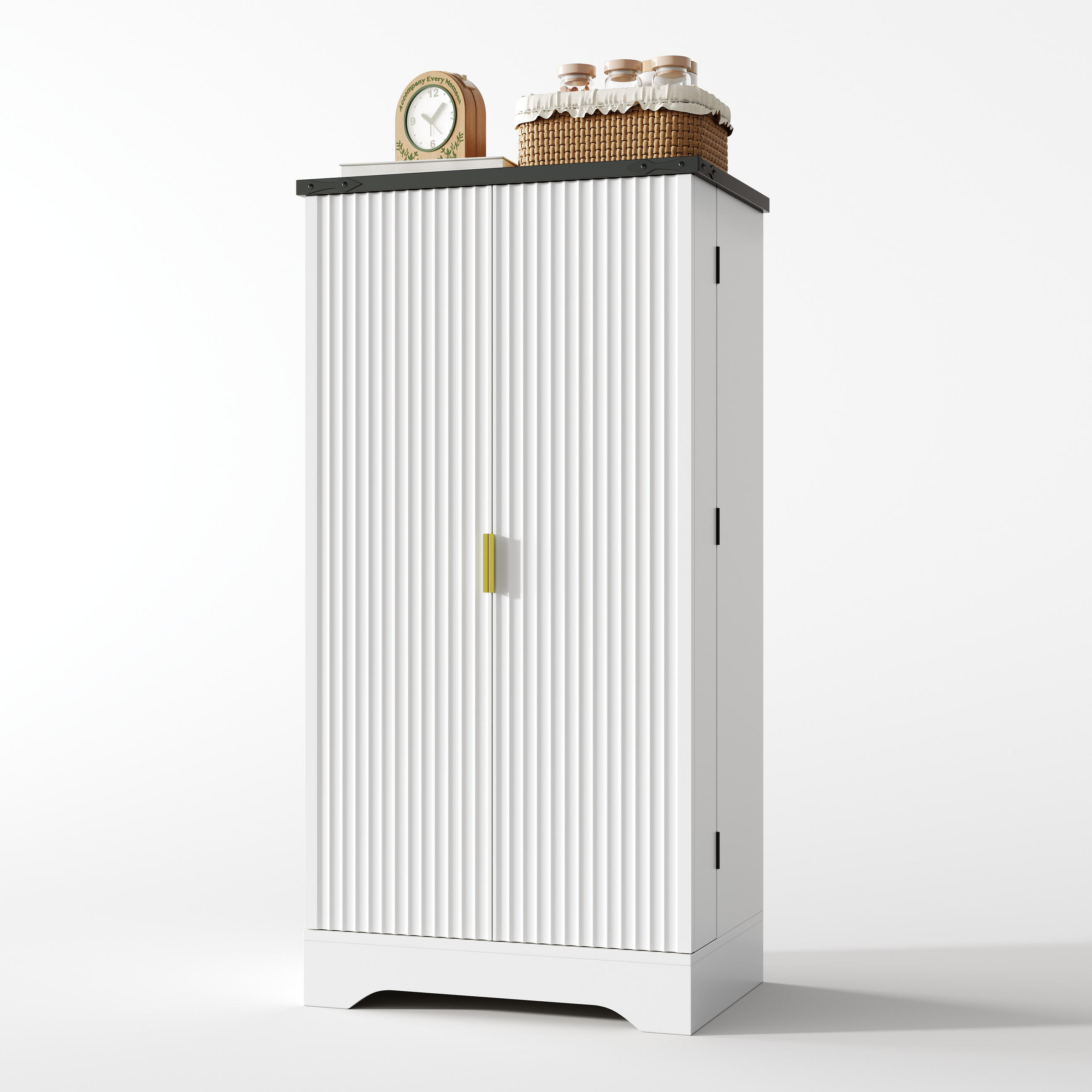 KÜCHENBUFFET mit 2 Türen, LED-Beleuchtung und verstellbaren Einlegeböden, 60,5 x 40 x 120 cm, Weiß, MDF - Weiß, Holzwerkstoff (60.5/120/40cm) - SONNENH